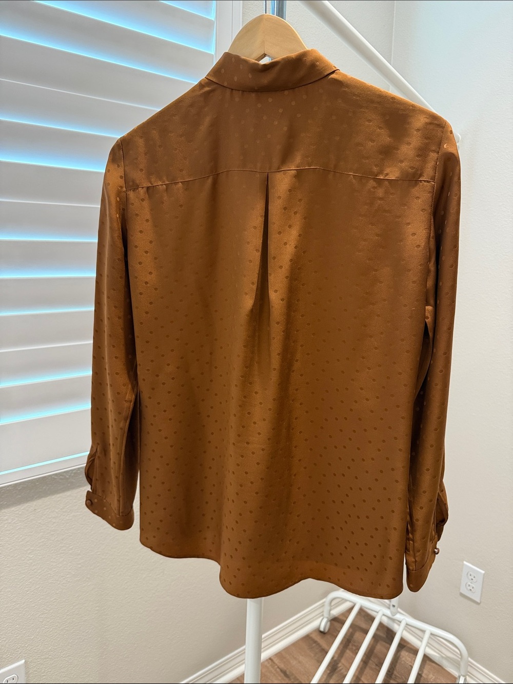 Sezane Copper Brown Dot-Texture Satin Dress Shirt - Picture 3 of 6